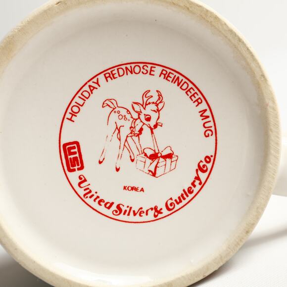 Vtg United Silver Cutlery Co Rednose Reindeer Ceramic Christmas Holiday Mug - Picture 7 of 7